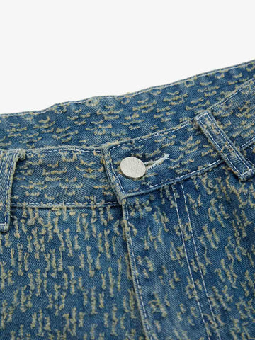 Vintage Distressed Textured Ripped Wide Leg Denim Jorts 