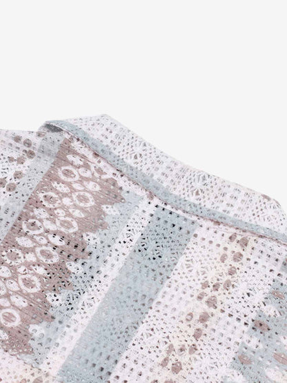 Bohemian Lace Cutout Camp Collar Boxy Shirt 