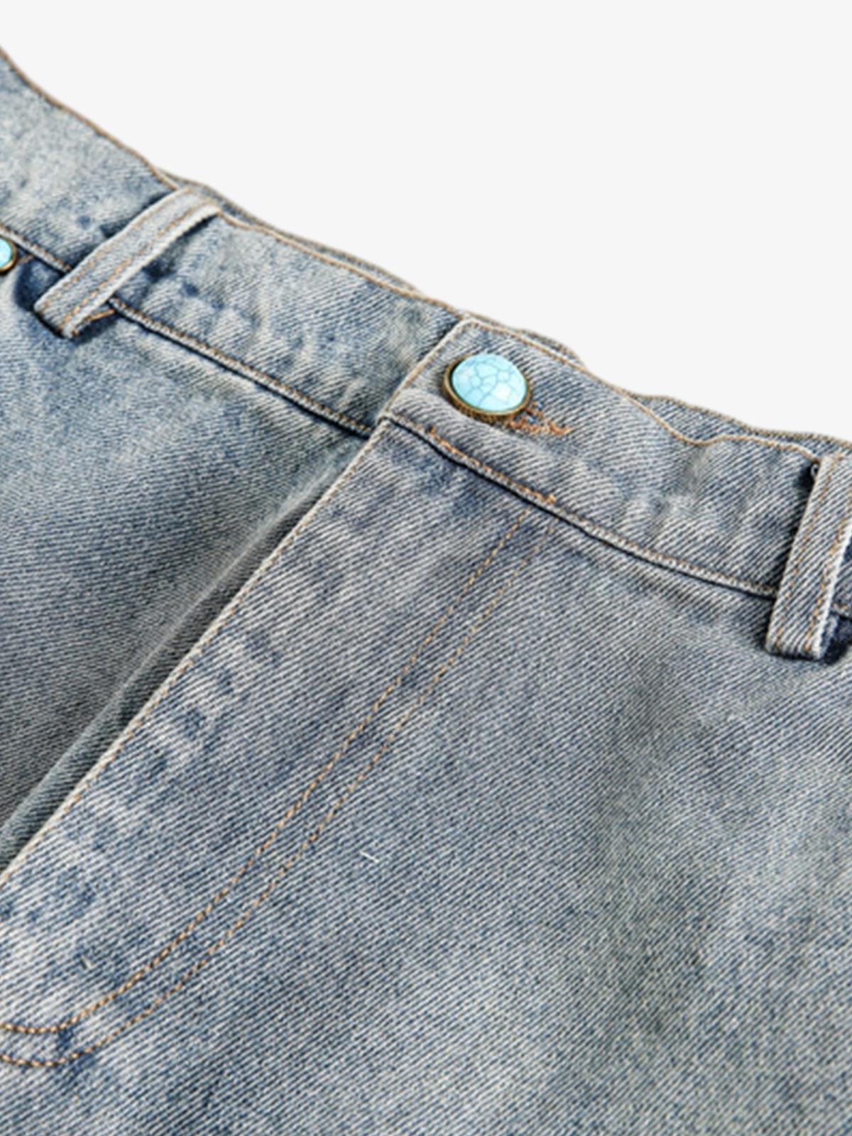 Distressed Rivet-washed Ripped Barrel Jeans 