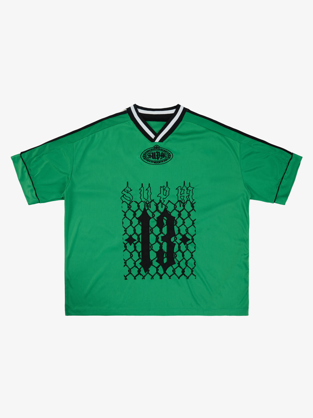 Supermade Color-Blocked V-Neck Embroidered Jersey Short-Sleeved 