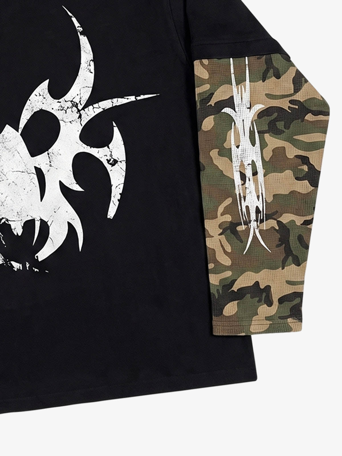 Thorn Print Camo Layered Waffle Long Sleeve Tee