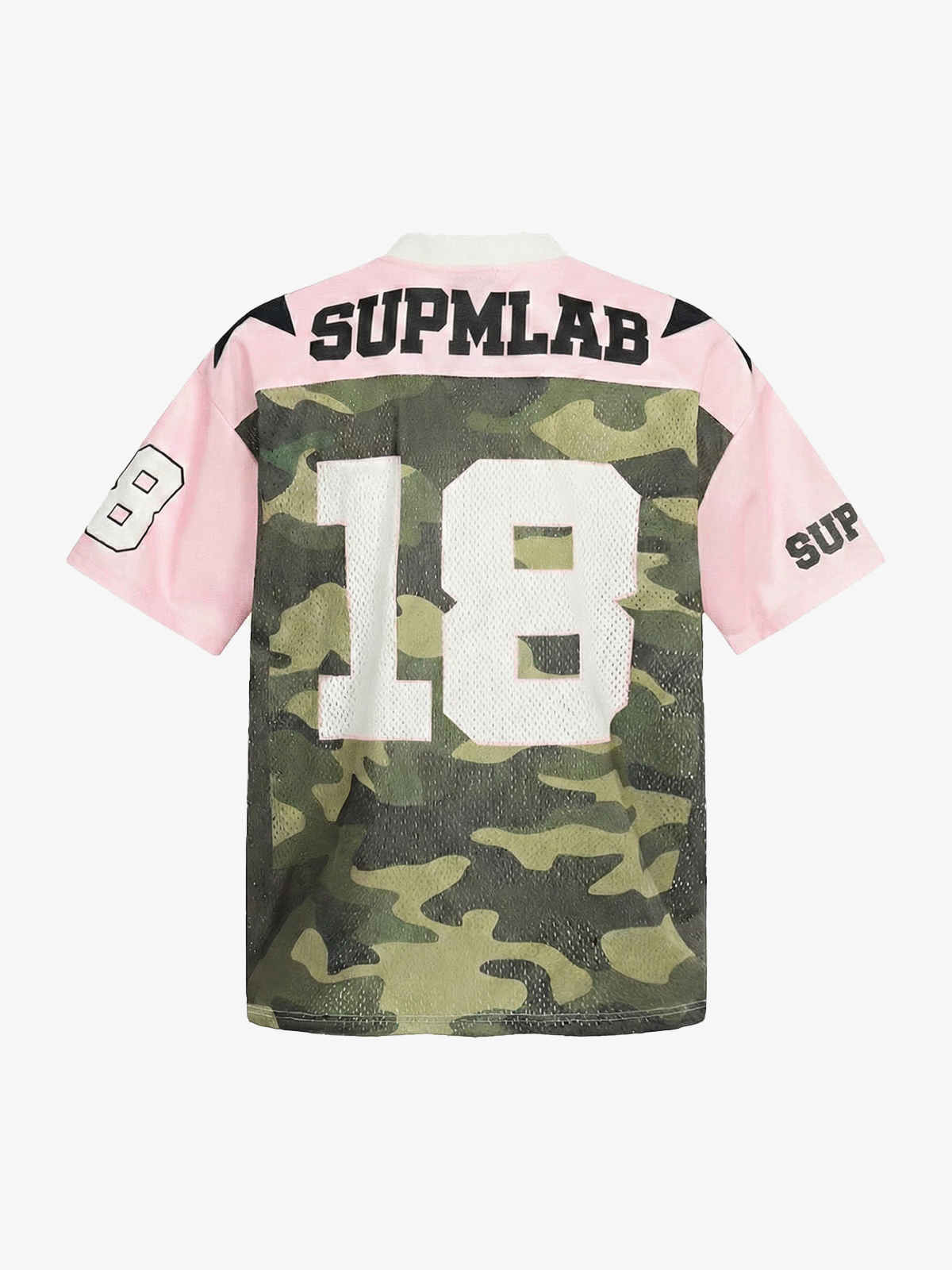Cotton Blend Camo Print Football Jersey with Pink V-Neck and Number 18 Design 