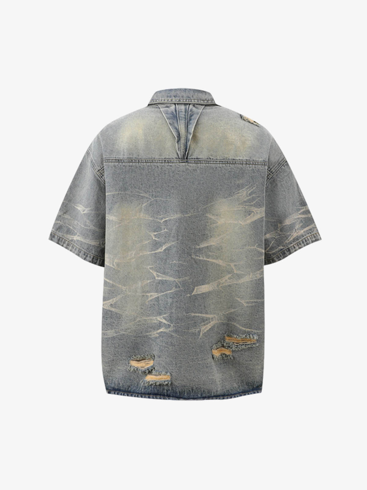 Washed Black Branch Print Deconstructed Denim Set 