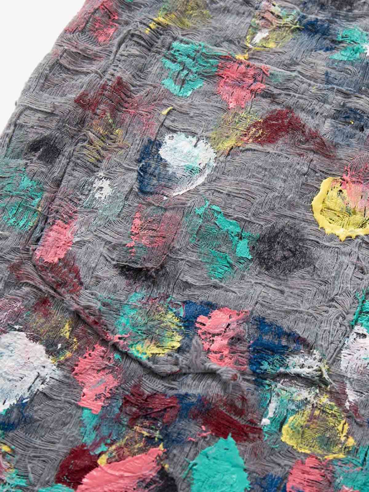 Hand-Painted Frayed Wide Leg Jeans 