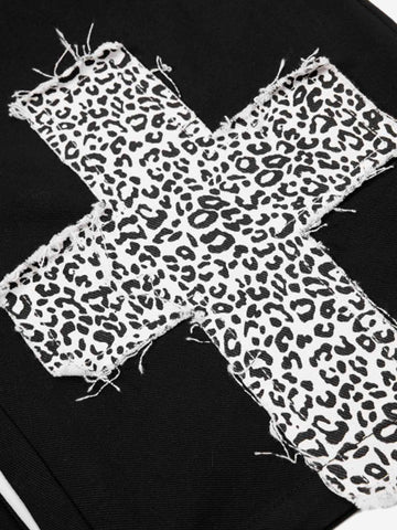 Leopard Waistband Cross Patch Cargo Pants 