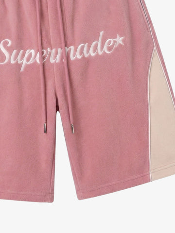 Letter Embroidered Color Block Suede Two-Piece Set