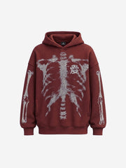Skeleton Bone Graphic Distressed Hoodie