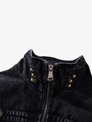 Military Button-Trim Washed Zip Jacket
