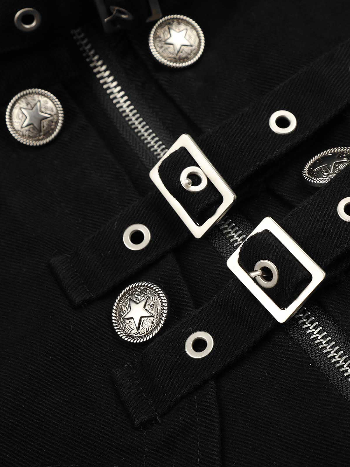 Metal Buckle Stand-Collar Cropped Utility Jacket