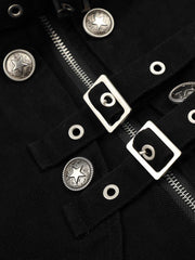 Metal Buckle Stand-Collar Cropped Utility Jacket
