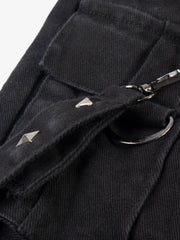 Studded Flared-Hem Utility Jeans; Black / S, Black / M, Black / L