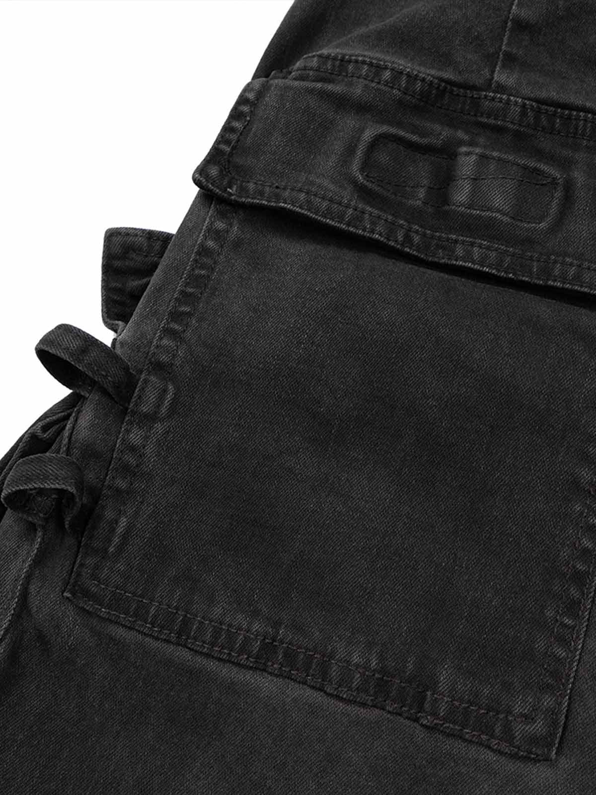 Scorpion-Embossed Multi-Pocket Distressed Cargo Jeans