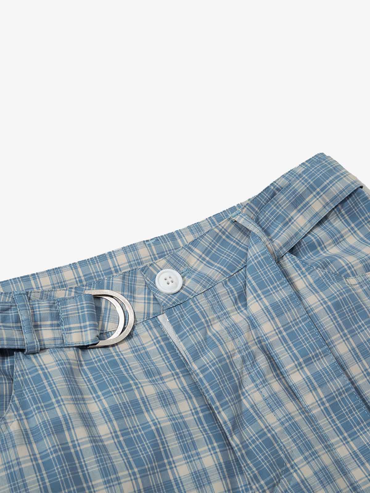 Retro Plaid Lace-Up Cargo Pants 