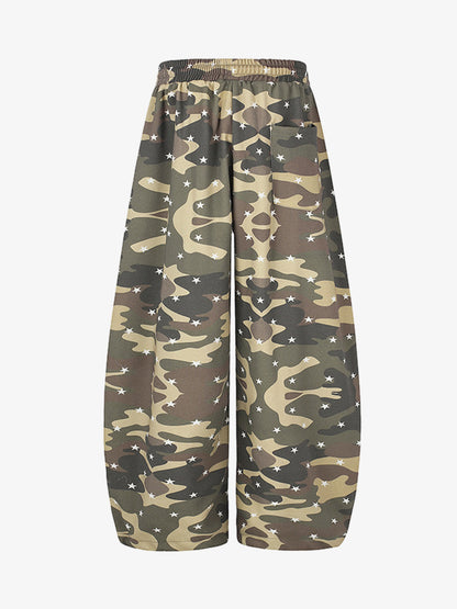 Striped Camo Color Block Wide-Leg Sweatpants
