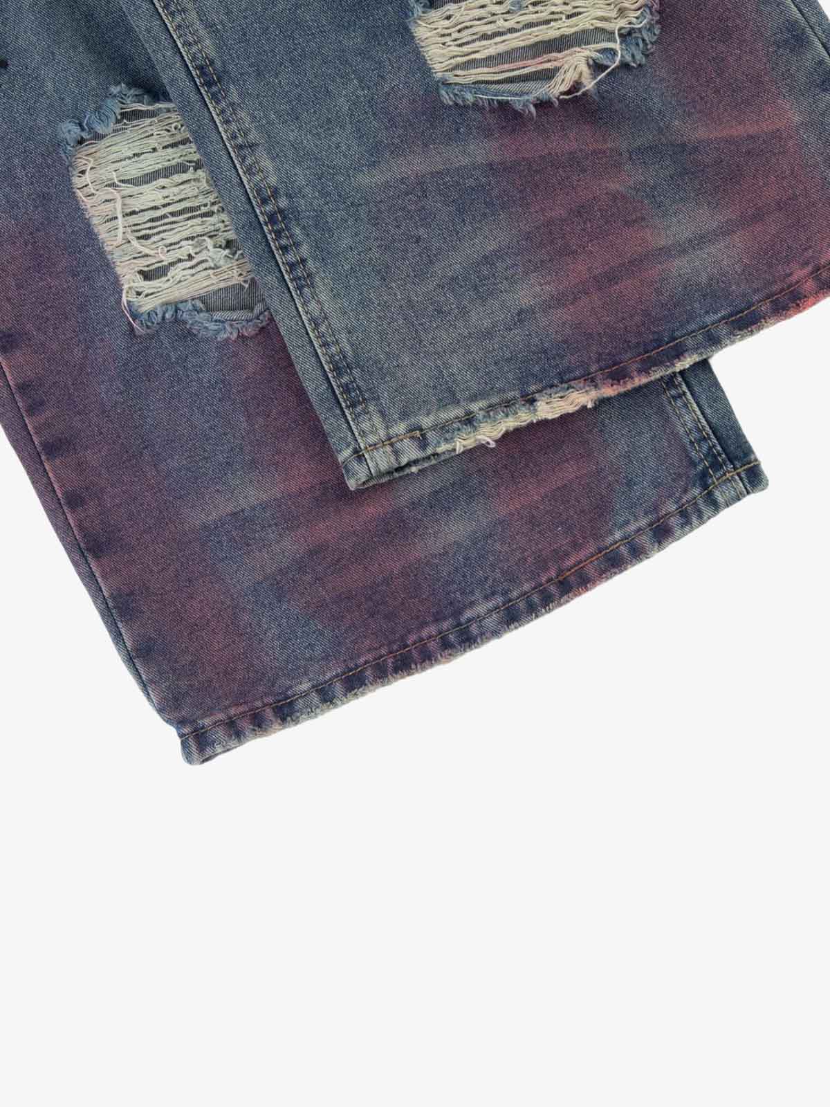 Double-Waist Distressed Wide-Leg Jeans 
