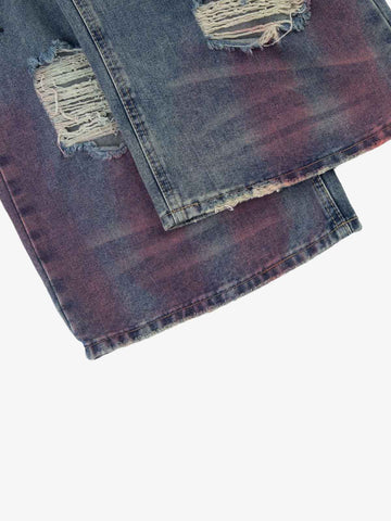 Double-Waist Distressed Wide-Leg Jeans 