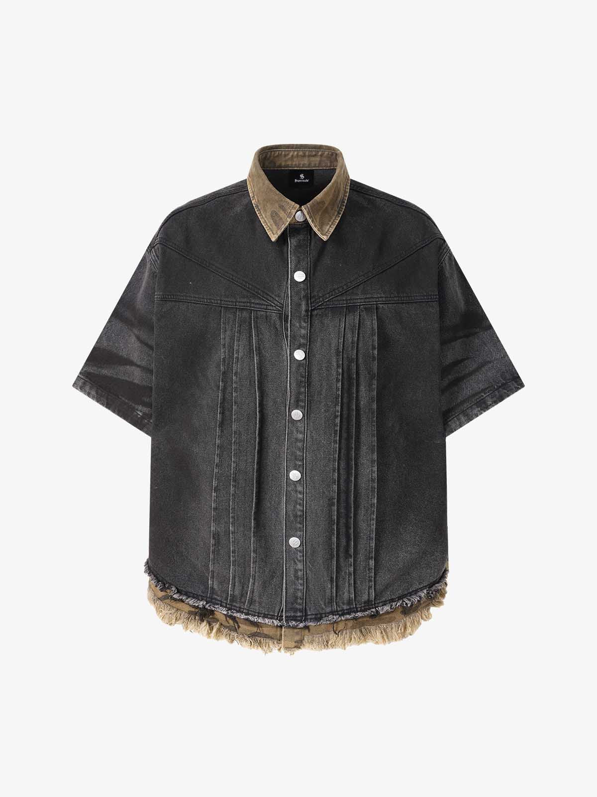 Camo-Trimmed Pleated Denim Utility Set 