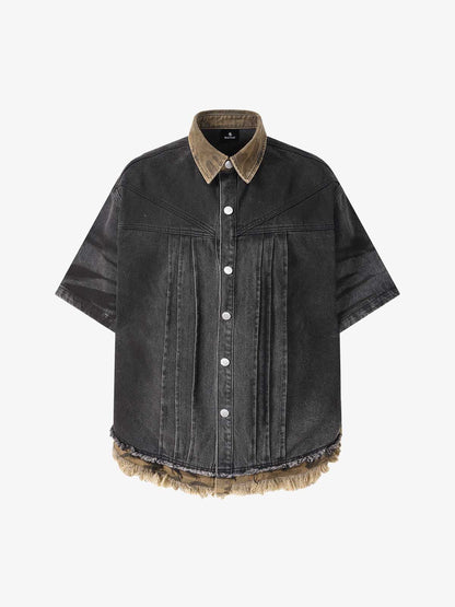 Camo-Trimmed Pleated Denim Utility Set 