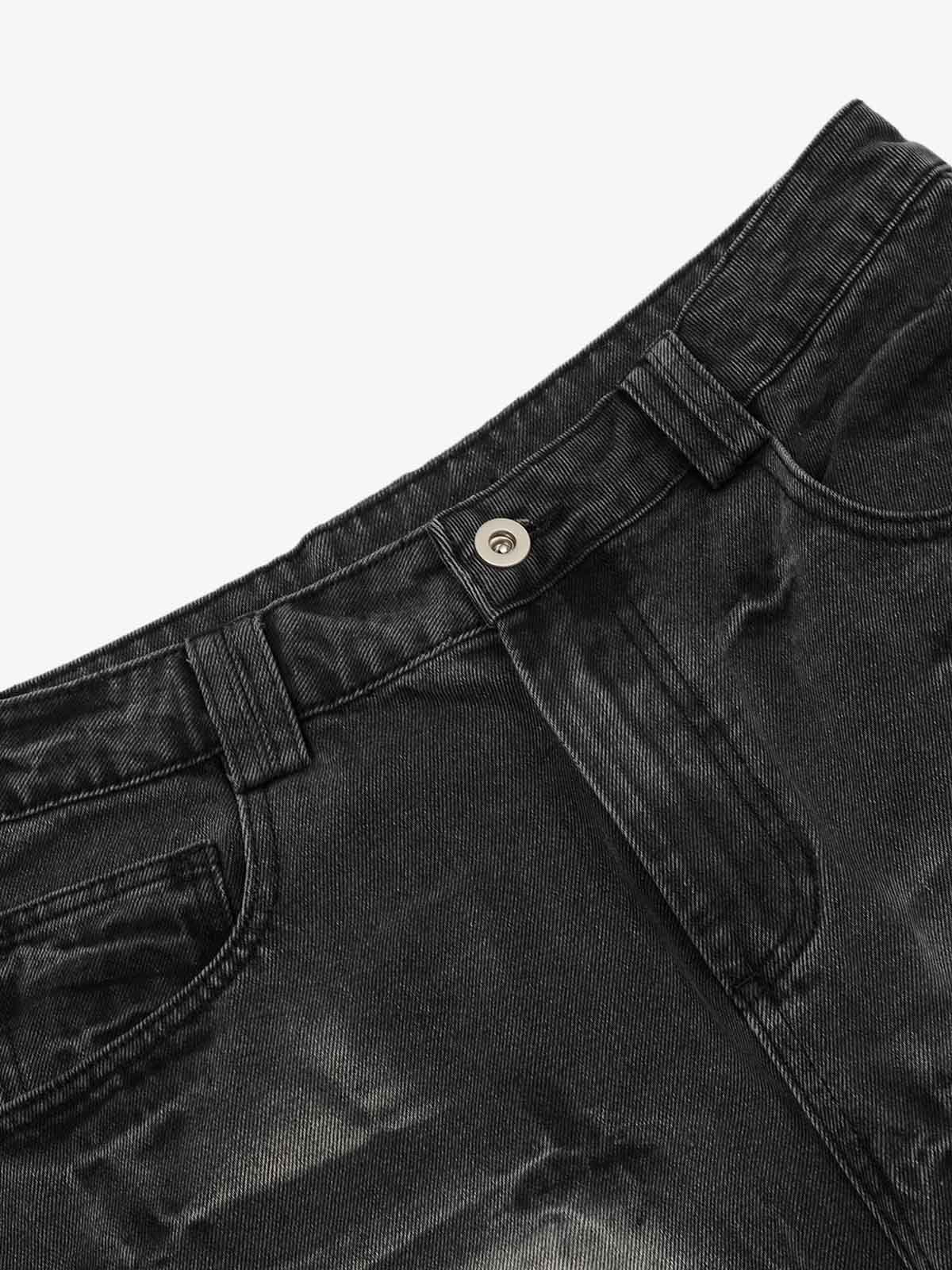 Vintage Washed Distressed Flared Jeans 