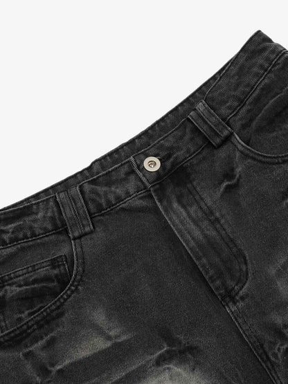 Vintage Washed Distressed Flared Jeans 