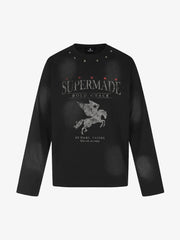 Pegasus Graphic Studded Tie-Dye Long Sleeve Tee