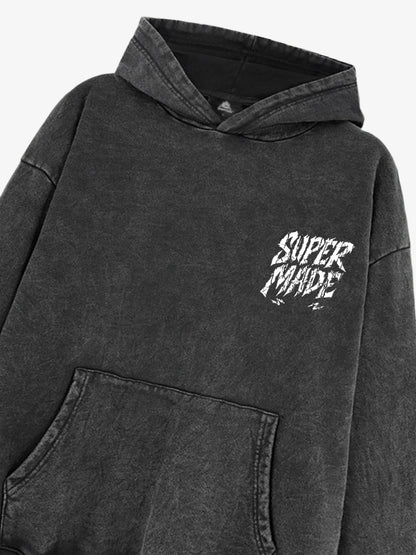 Distressed Graphic Hoodie with Bold Demon Design for Men 