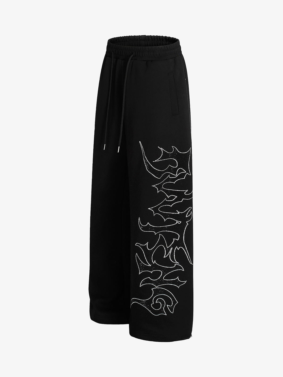 Stylish Black Wide-Leg Pants with Unique Embroidered Design for Casual Wear 