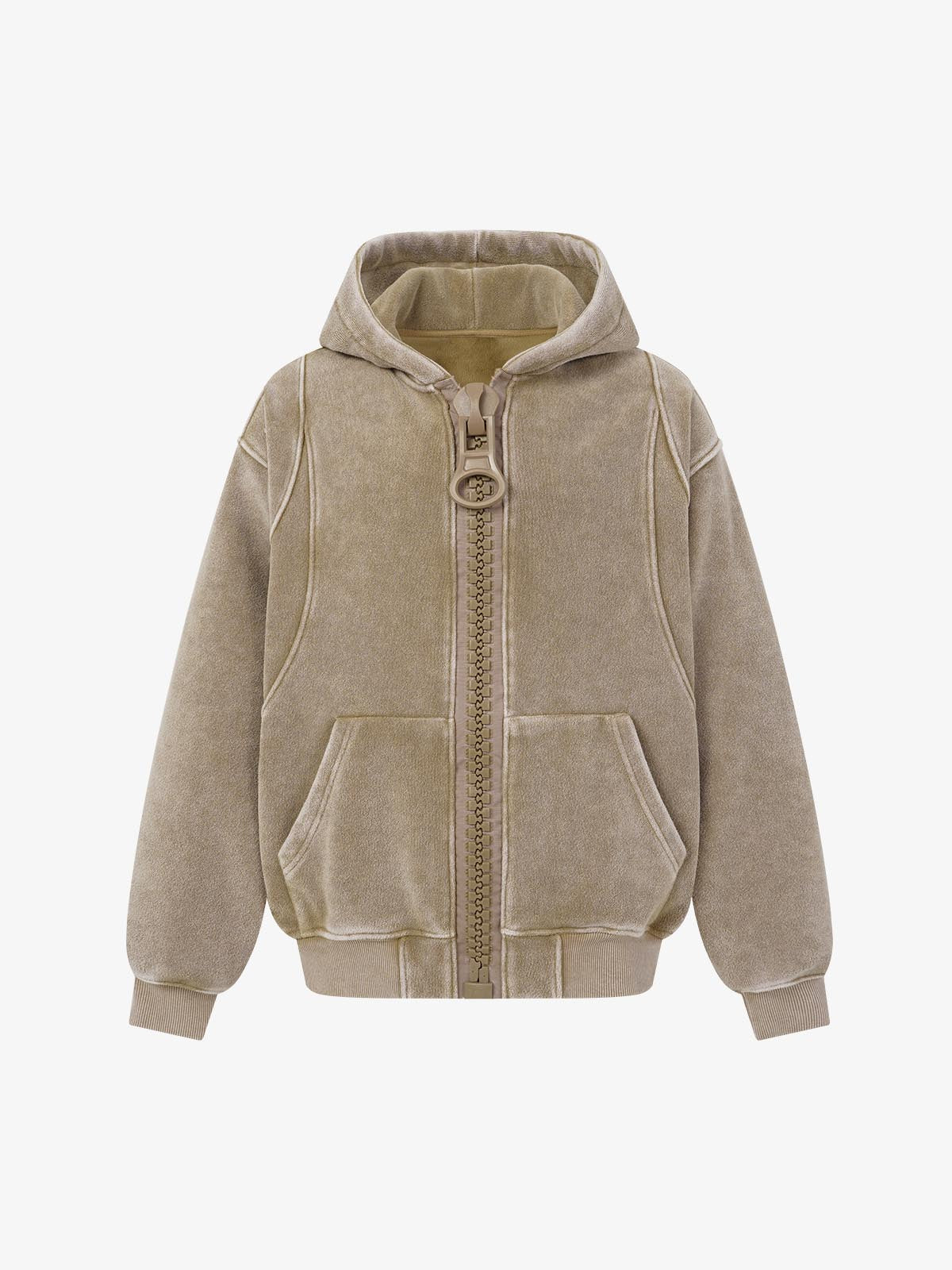 Oversized-Zip Fleece-Lined Hoodie