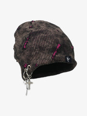 Retro Wasteland Style Distressed Knit Hanging Charm Beanie 
