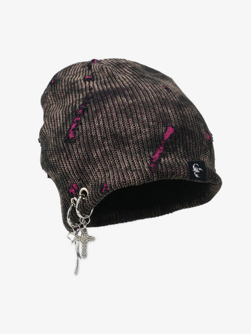 Retro Wasteland Style Distressed Knit Hanging Charm Beanie 