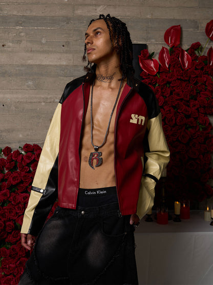 Original Contrast Color Leather Jacket 