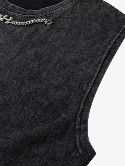 ThesupermadeVintage Metallic Phantom Letter Distressed Washed Vest - 2060 