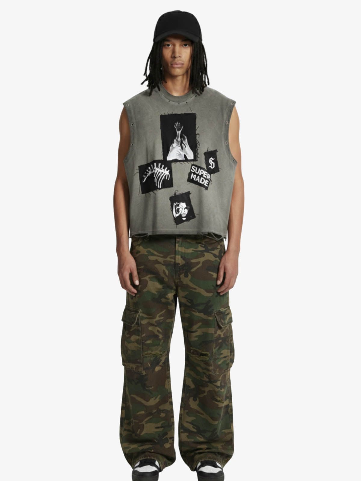 Ripped Graphic Patch Sleeveless Vest 