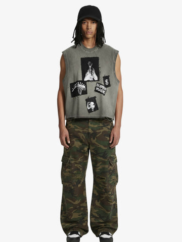 Ripped Graphic Patch Sleeveless Vest - 2632 