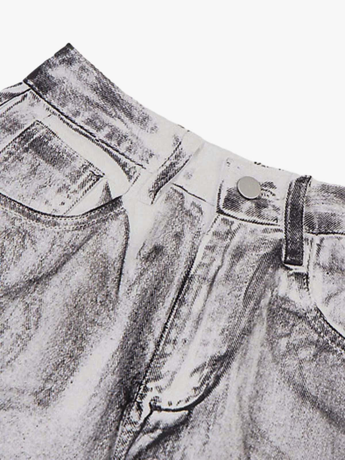 Wasteland Style Niche Design Dirty White Loose Jeans - 2114 