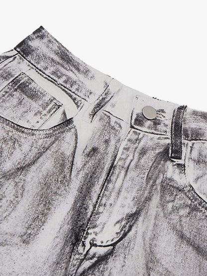 Wasteland Style Niche Design Dirty White Loose Jeans - 2114 