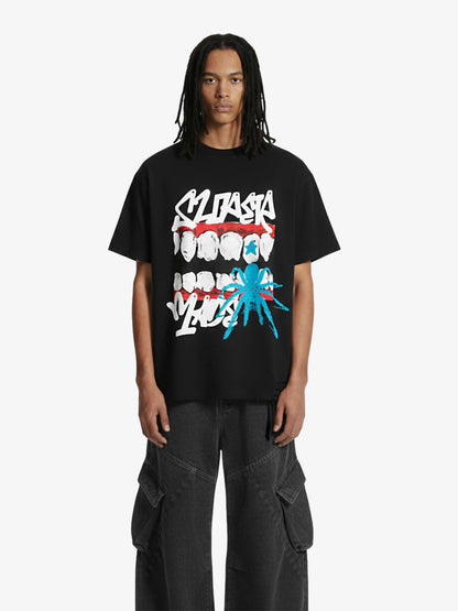 Distressed Graffiti Mouth Graphic T-Shirt 