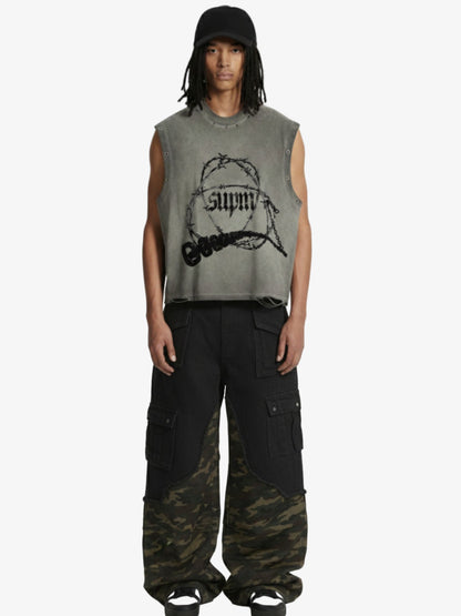 Barbed Wire Chain Graphic Sleeveless Vest 