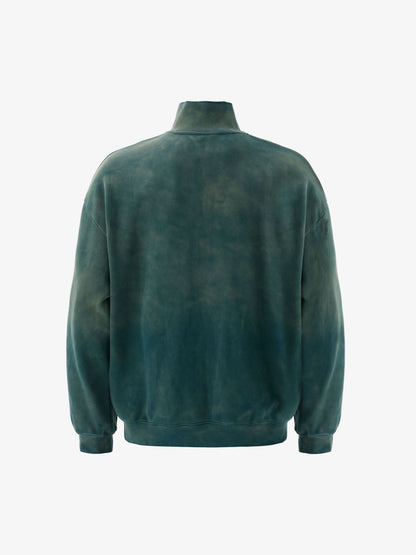 Supermade Gradient Eagle Embroidery Distressed Stand Collar Sweatshirt Jacket 