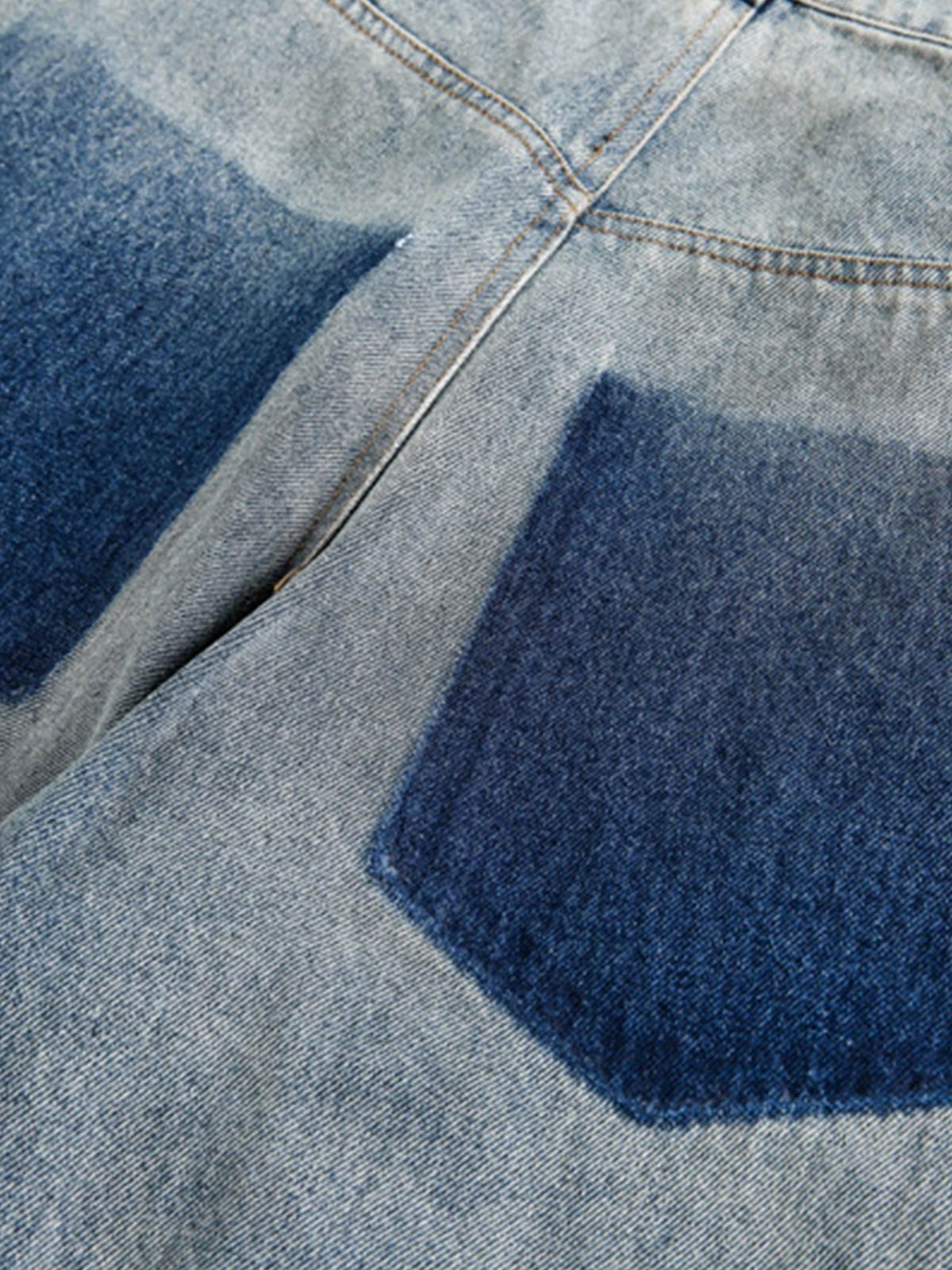 Distressed Rivet-washed Ripped Barrel Jeans 