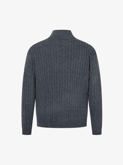 Cable Knit Wool Blend Half-Zip Sweater Men's Winter Warm Knitted Pullover 
