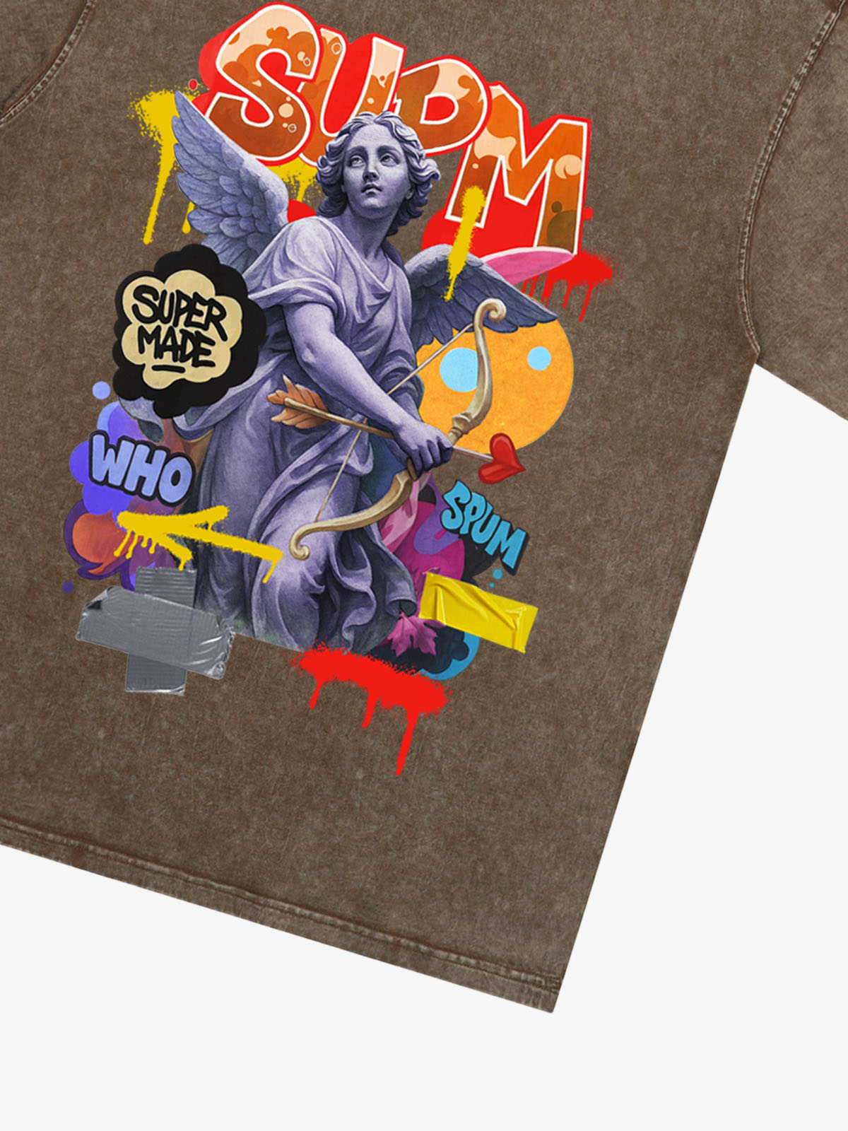 Angel statue and street graffiti mixed pattern T-shirt 