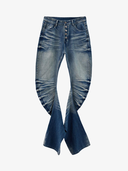 Black Denim Flared Jeans with Button Front High Waist Design 