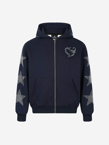 Zip-Up Hoodie with Star Logo & Rhinestone Detail