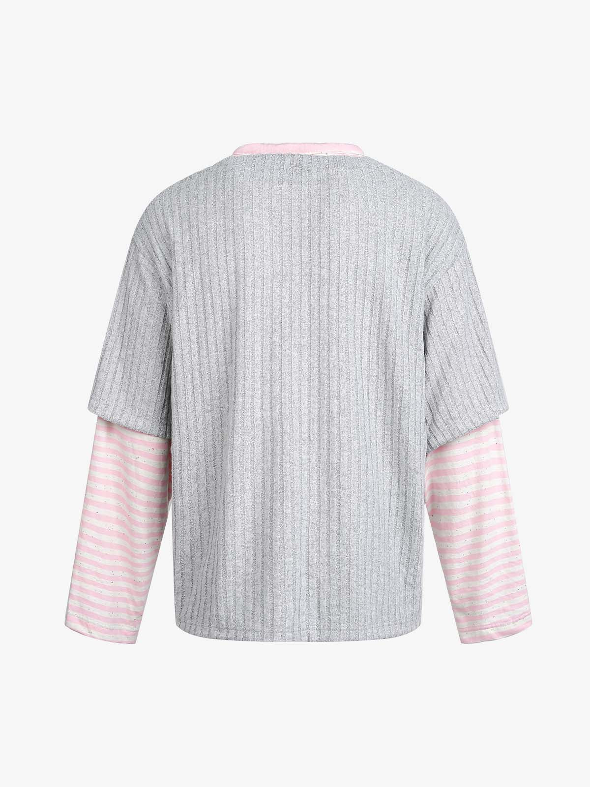 Cartoon Graffiti Graphic Striped Layered Long Sleeve Tee