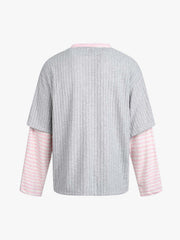 Cartoon Graffiti Graphic Striped Layered Long Sleeve Tee