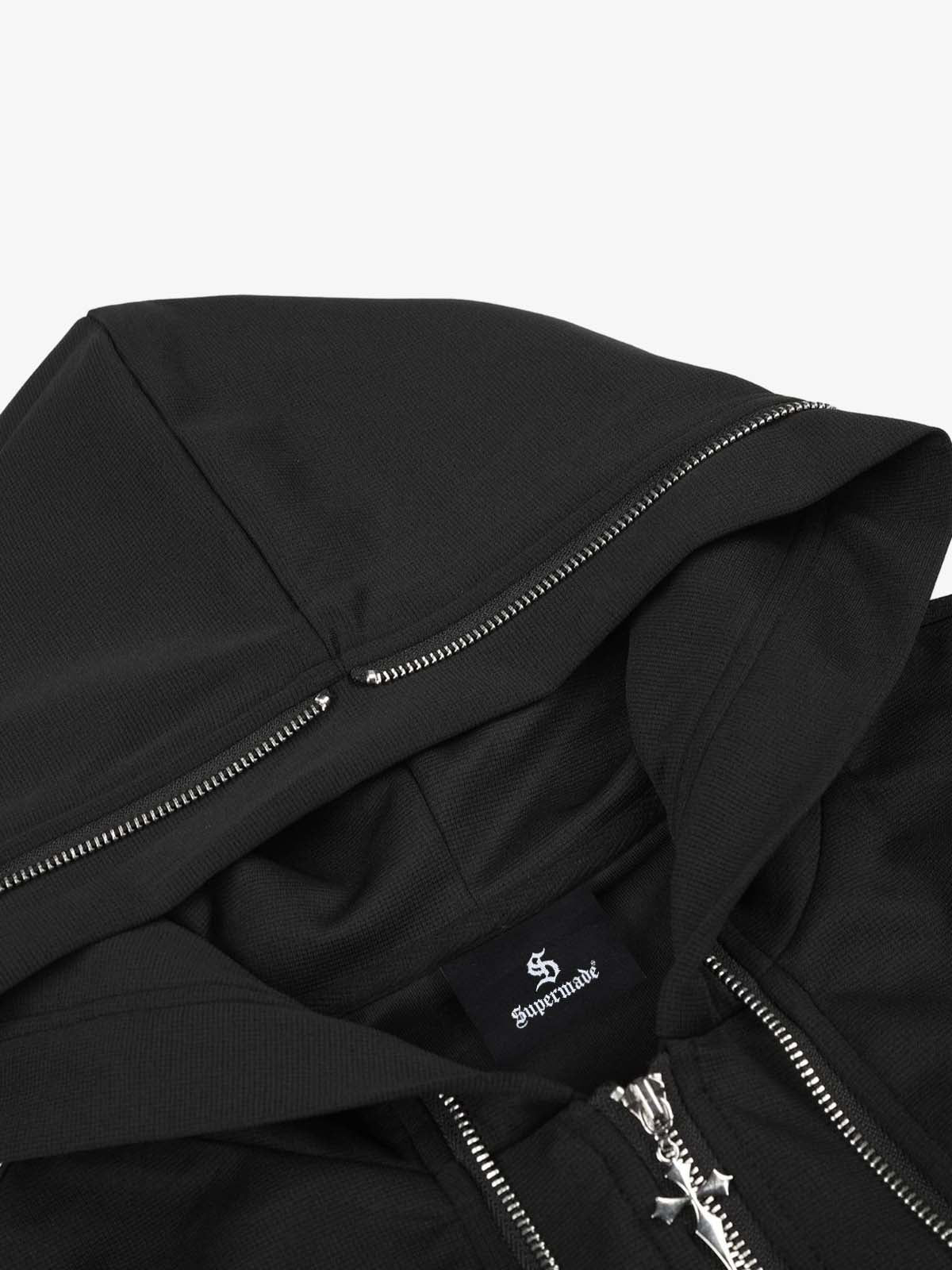 Logo Embroidered Patchwork Hooded Cardigan