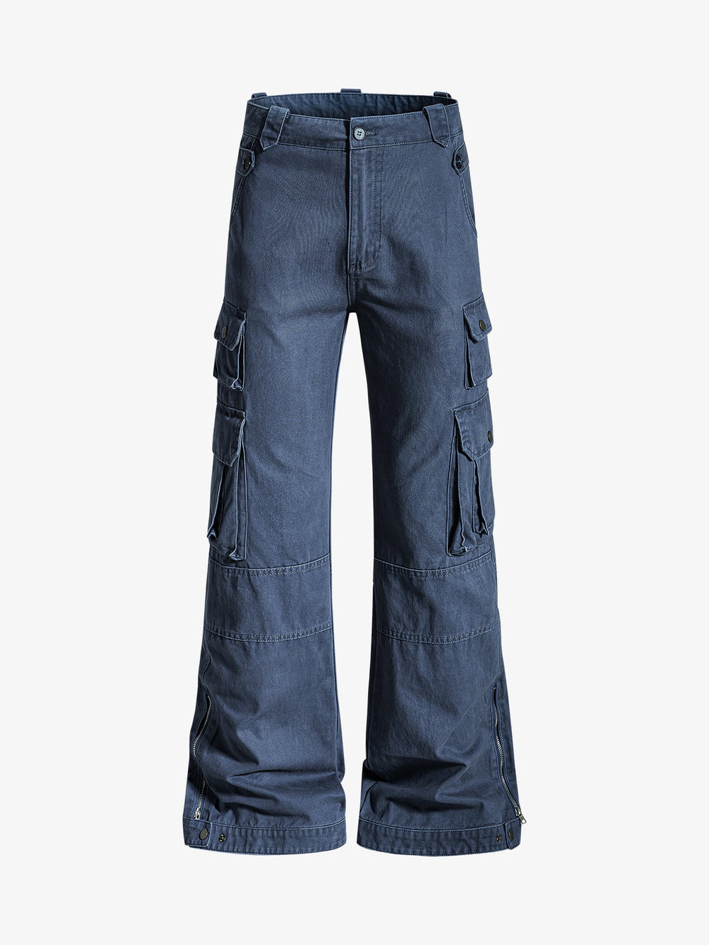 Vintage Washed Multi-Pocket Adjustable Strap Flare Cargo Pants 