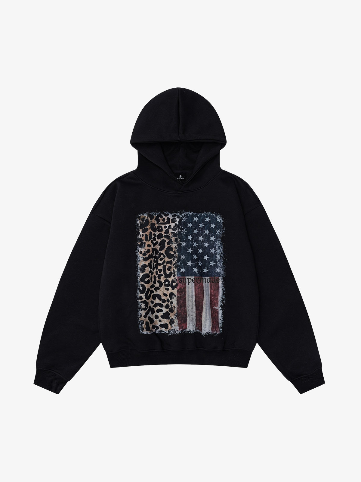 Boxy Hoodie mit Leoparden-Flaggenmuster