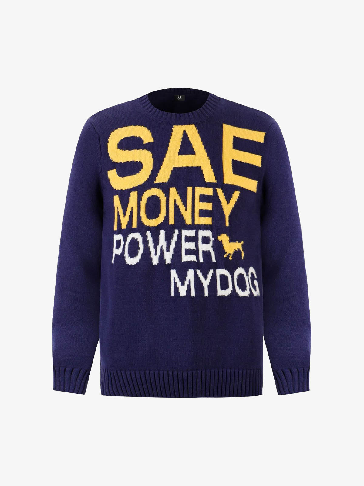 Stylish Graphic Sweater with Bold Typography and Fun Dog Design 